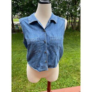 Vintage Old Navy Denim Sleeveless Button-Up Shirt Small